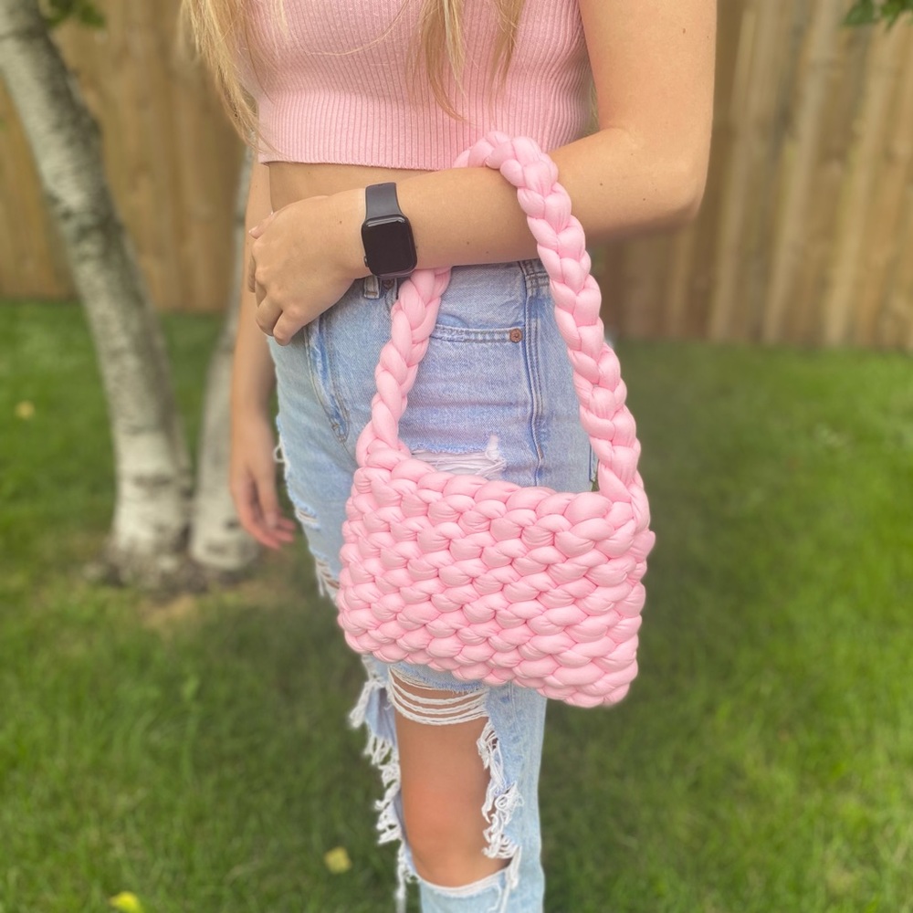 Small pink handmade crocheted purse